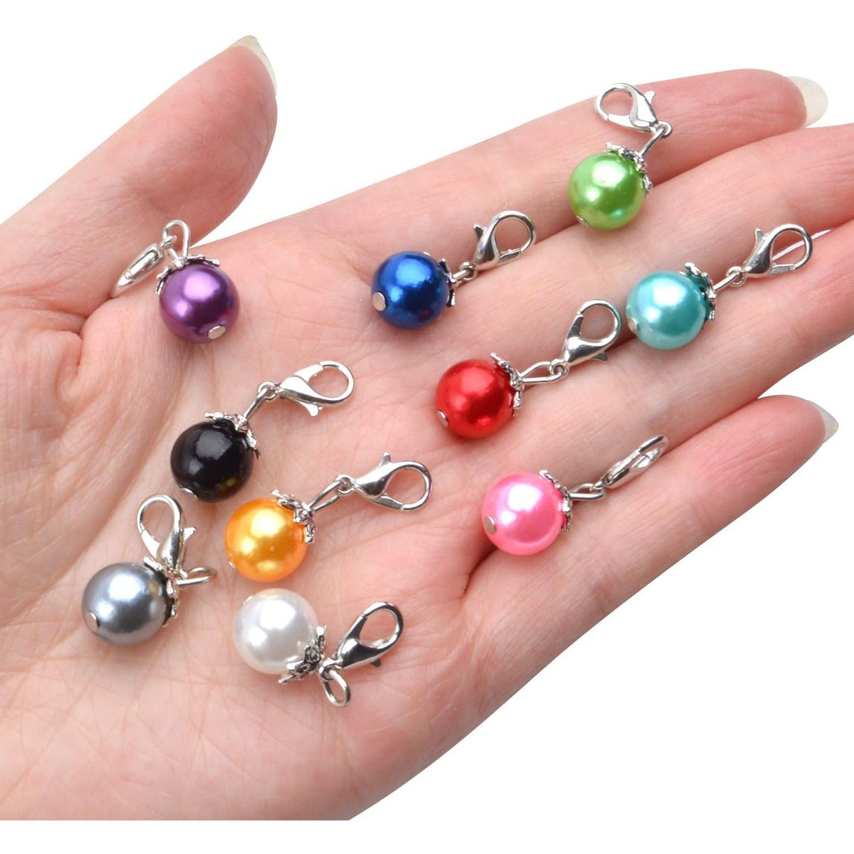 Clip-On Charms, 20pcs Colorful Pearl Dangle Charms Pendant Drop Beads with Lobster Clasp Jewelry Making Accessory fit Floating Locket Charms Necklaces - 10 Colors