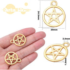 50pcs Pentacle Star Charms Alloy Round Vintage Pentagram Pendants Protection Lucky Pentagram Charms for DIY Bracelets Necklaces Craft Jewelry Making Accessory, Golden, 24.5 mm x 20 mm