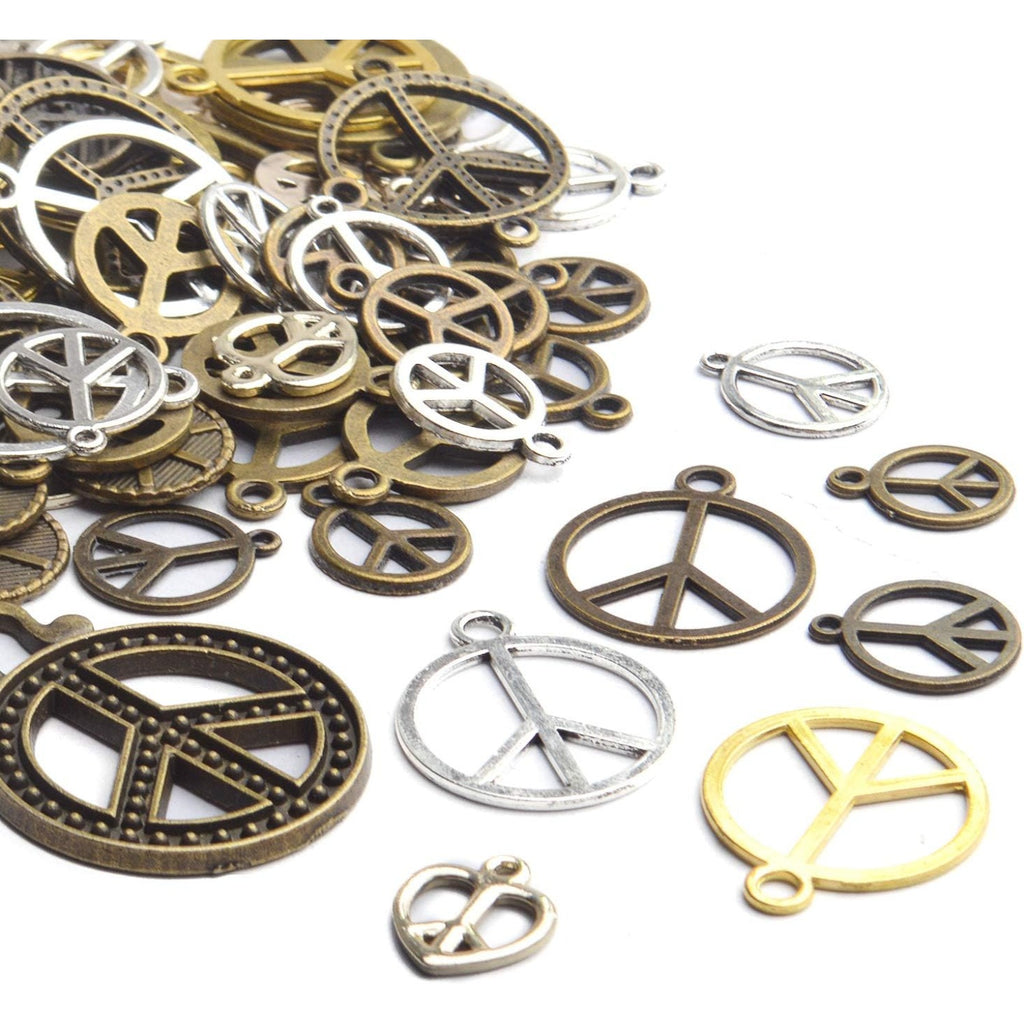 Peace Symbol Pendants,100g Vintage Alloy Peace Charms Craft Supplies for Jewelry Making Necklace Bracelet DIY
