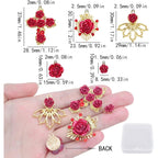20pcs KC Golden Plated Alloy Lovely Roseflower Charms Resin Red Rose Flower Dangle Pendants with a Box for DIY Necklace Earrings Jewelry Making Valentine's Gifts, 5 Styles