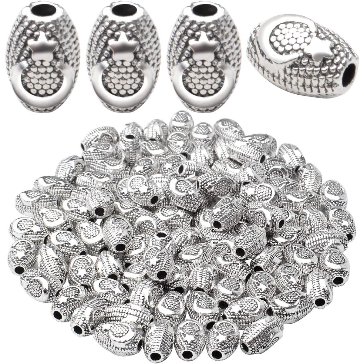 100pcs Antique Silver Spacer Bead Tibetan Beads Spacers Oval Spacers Jewelry Beads Spacer Beads Charms with A Box for Bracelet Necklace Jewelry Crafts Making