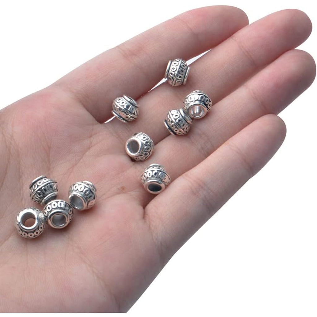 100pcs 8mm Tibetan Antique Silver Large Hole Spacers Beads Alloy Bicone Bead Spacers Round Loose Spacers Jewelry Bead Charms for DIY Jewelry Crafts Making Supplies, Hole:3.8mm
