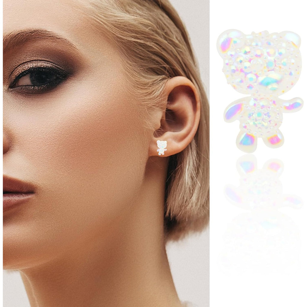 5 Pairs Gummy Bear Stud Earrings Kits Colorful Cartoon Resin Bear Earring Post Studs with Clear Earring Safety Backs for DIY Jewelry Making Findings Gifts