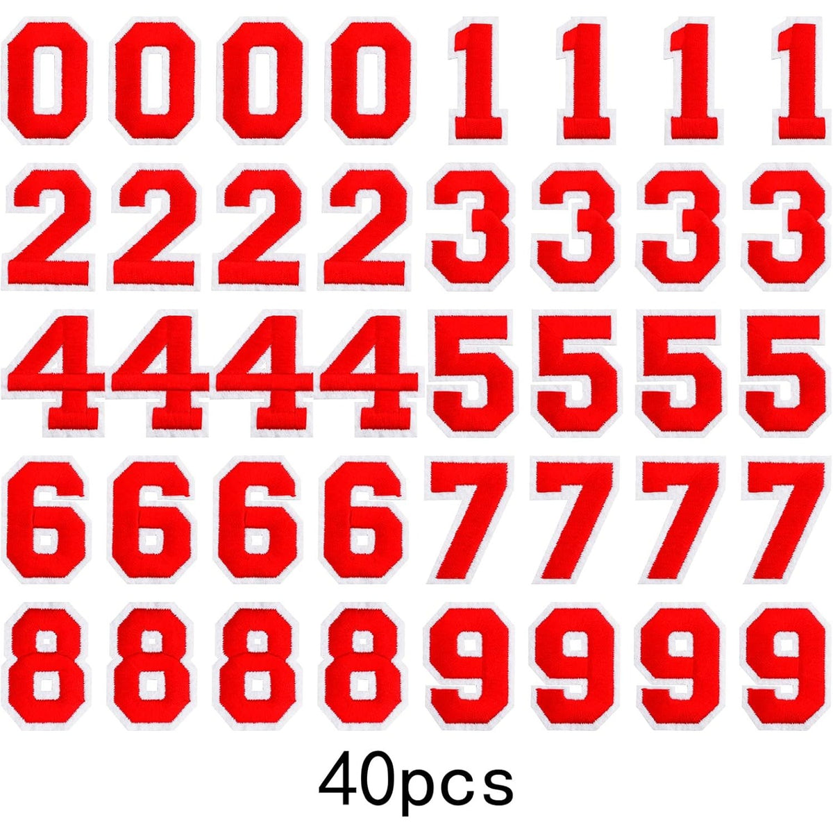 40pcs Red Number Patches Sew On Decals Number 0 to 9 Iron on Patches Embroidered Decorative Repair Patches Appliques for Clothes T-Shirts Hat Bag Shoe DIY Craft Projects