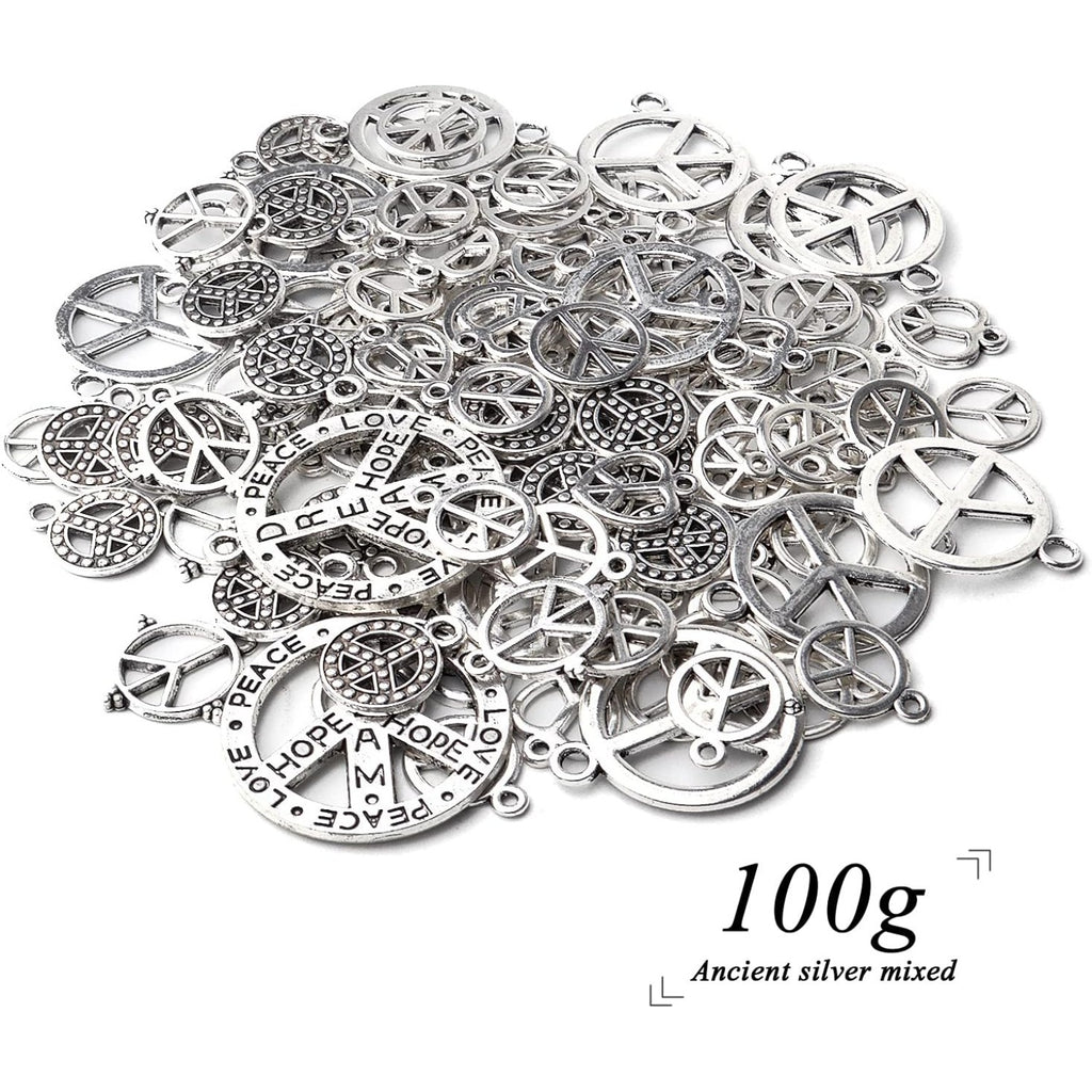 100g Antique Silver Peace Symbol Charms Alloy Peace Sign Charm Jewelry Pendant Charms for Necklace Bracelet DIY Jewelry Making Crafts Supplies