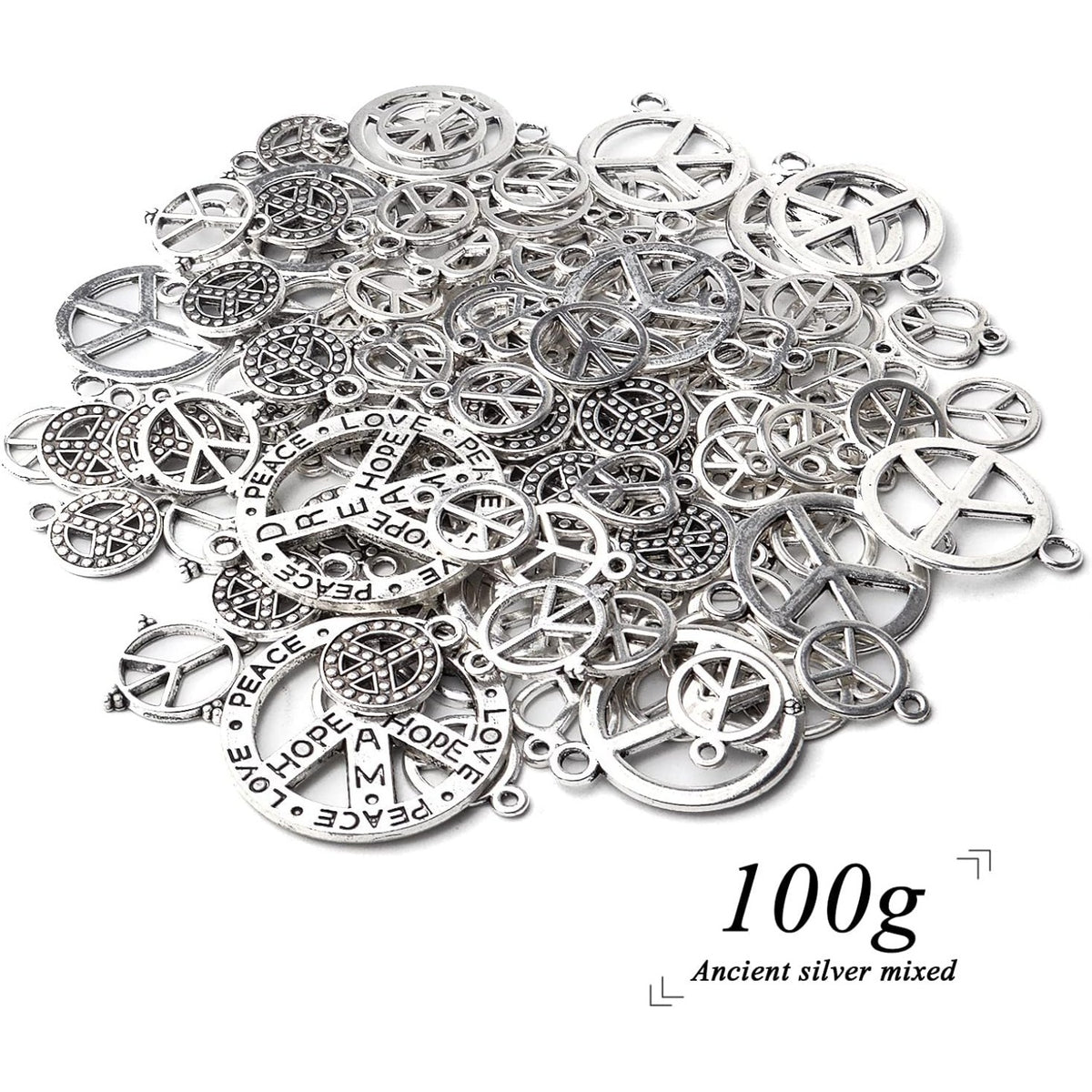100g Antique Silver Peace Symbol Charms Alloy Peace Sign Charm Jewelry Pendant Charms for Necklace Bracelet DIY Jewelry Making Crafts Supplies