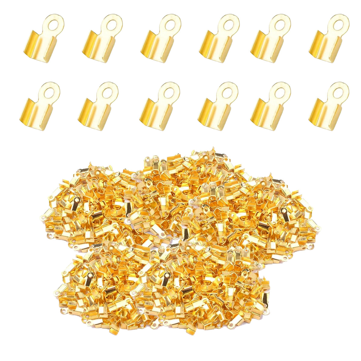 600pcs 3 Sizes Gold Plated Fold Over Cord Ends Metal Fold-Over Crimp End Caps Leather Ribbon Ending Terminators Clamp End Tips Jewelry Connector for Jewelry Making Accessories
