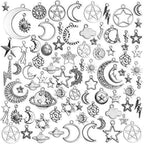 Celestial Pendant Charms, 100 Gram(65-85pcs) Mixed Sun Moon Star Charms Pendants Craft Supplies for Earrings Bracelets Necklaces Crafts Jewelry Making, 5-50mm