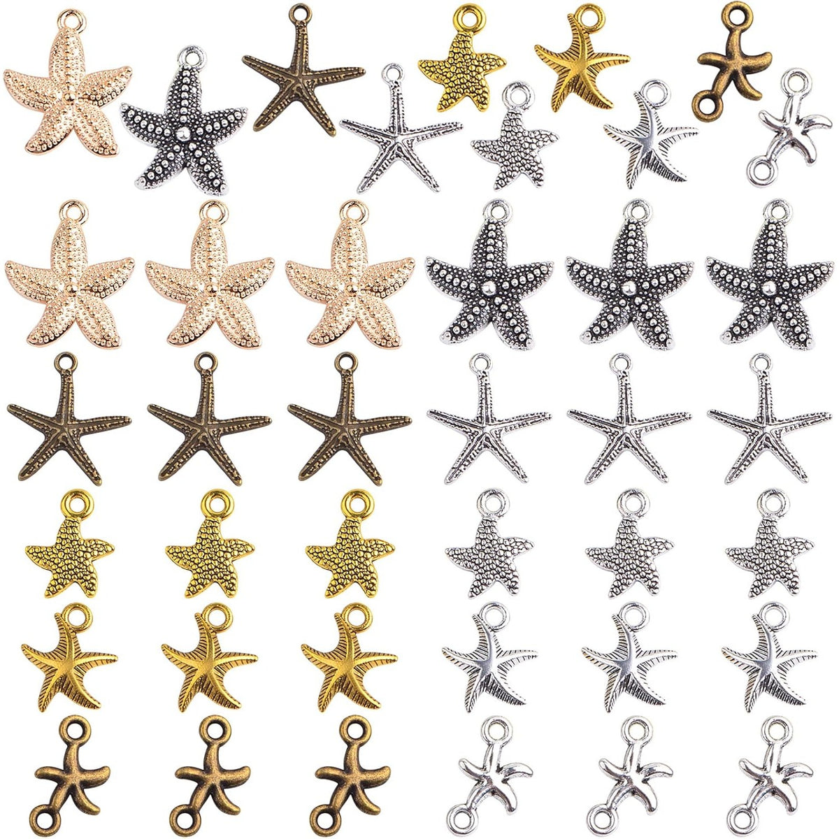 60pcs Mixed Color Marine Life Starfish Charms Vintage Sea Animal Starfish Sea Star Pendant Charms Collection for DIY Necklace Bracelet Jewelry Making Crafting, 5 Styles