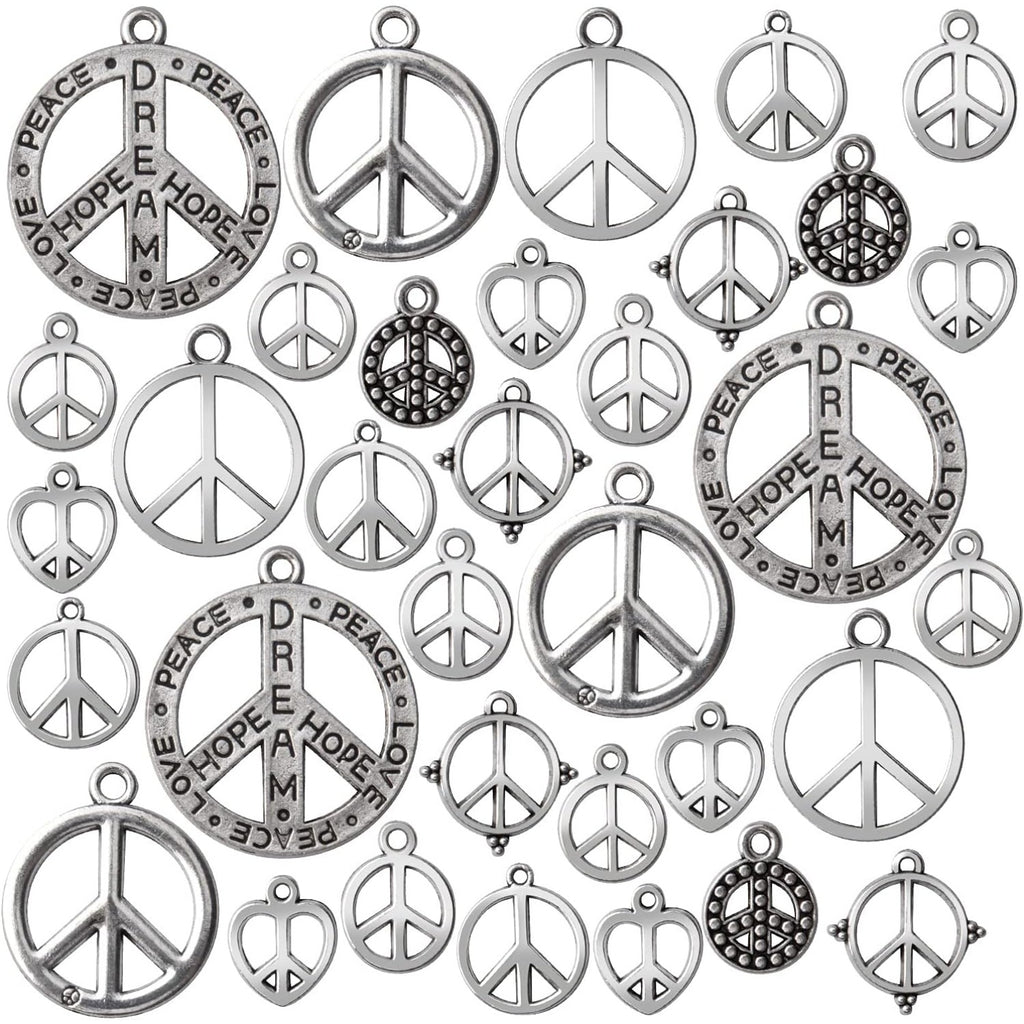 100g Antique Silver Peace Symbol Charms Alloy Peace Sign Charm Jewelry Pendant Charms for Necklace Bracelet DIY Jewelry Making Crafts Supplies