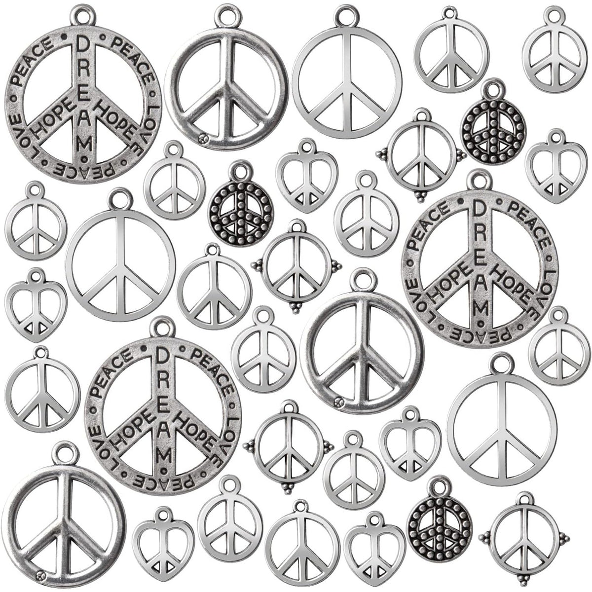 100g Antique Silver Peace Symbol Charms Alloy Peace Sign Charm Jewelry Pendant Charms for Necklace Bracelet DIY Jewelry Making Crafts Supplies