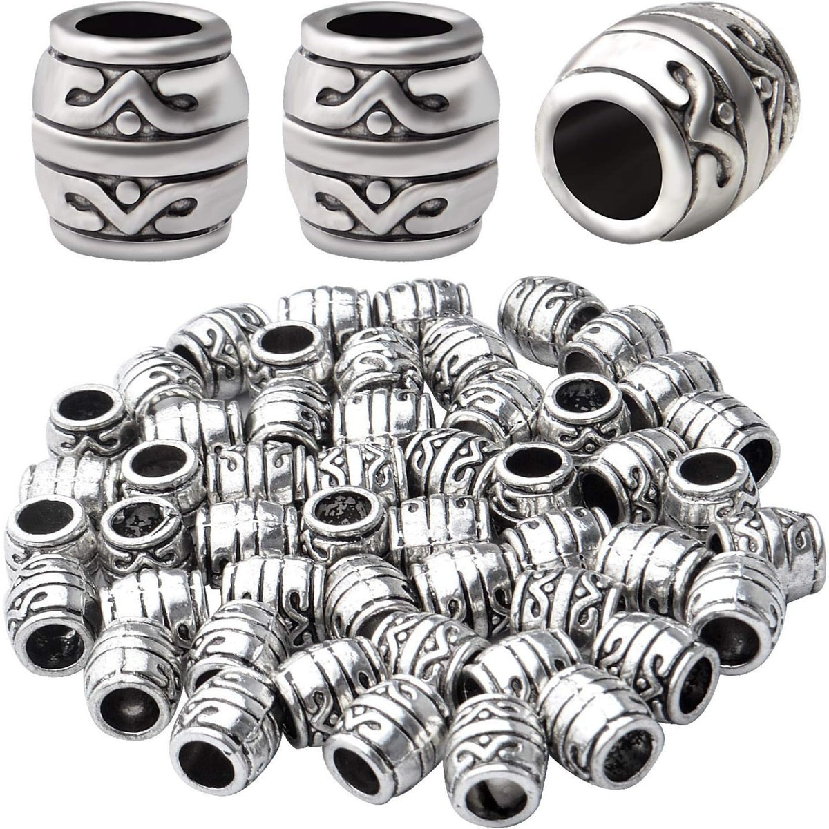 50pcs 8mm Antique Silver Tibetan Alloy Spacers Large Hole Column Spacer Beads for DIY Jewelry Crafts