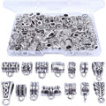 100g Bails Beads,14 Styles Tibetan Silver Bail Tube Beads Spacer Beads Bead Hanger for Jewelry Making Bracelet Necklace 120-126 Pieces