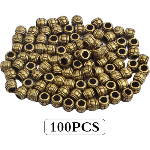 100pcs Antique Bronze Large Hole Spacer Beads Tibetan Alloy Round Column Loose Bead Vintage Tube Charm Beads Spacers Accessories for European Bracelet Craft Projects Supplies