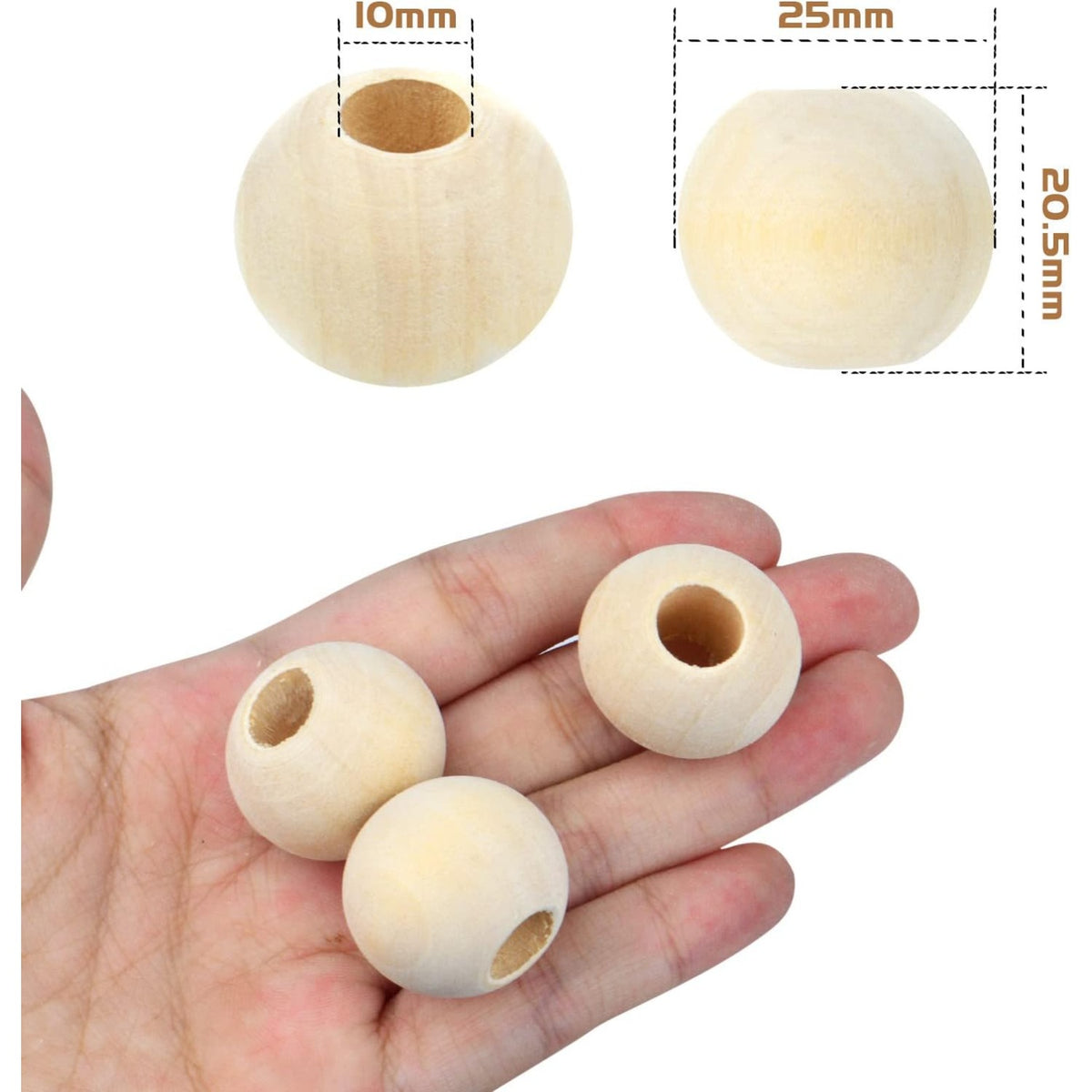 30pcs Natural Wood 25mm Round Wooden Beads, Hole: 10mm, Unfinished, Perfect for DIY Crafts, Jewelry Making, Decoration
