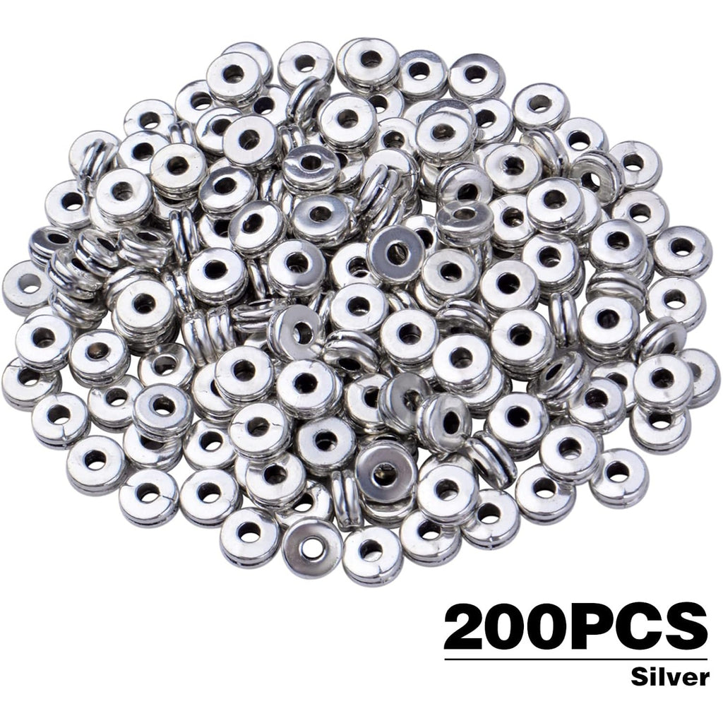 Metal Spacer Beads,200pcs Flat Round Disc Rondelle Spacer Beads Metal Rondelle Beads Spacers for Jewelry Making(6mm) - Silver and Golden