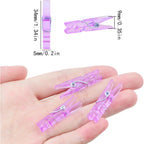 100 Pieces Clear Plastic Clothespins Mini Transparent Craft Clips Pictures Paper Peg Pins for Hanging Photos String Fairy Lights Wedding Party Decor, Purple