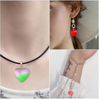 16pcs 8 Colors Heart Charms Transparent Spray Painted Heart Shape Glass Pendants with Golden Plated Metal Pinch Clasps for DIY Necklace Jewelry Making Valentine's Day Gift