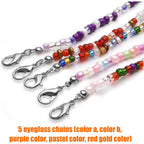 Mask Holder Chain,5pcs 74cm Beaded Glasses Chain Multicolor Face Cover Lanyards Adjustable Mask Necklace Holder with Lobster Clips for Adults Men Women Girls