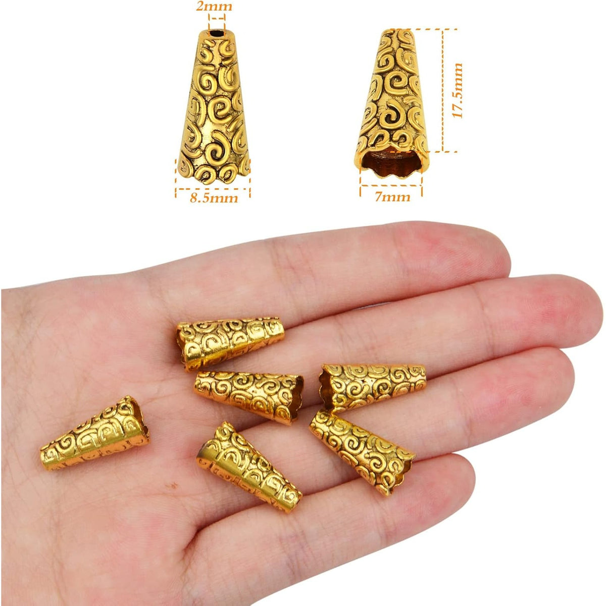 Beads Caps Making, 100pcs Antique Beads Caps Tibetan Style Cone Caps Metal Beads End Caps Flower Bead Caps Tassel Crafts DIY for Jewelry Making, 17.5 8.5mm