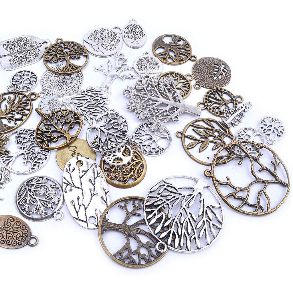 35pcs Mixed Alloy Tree of Life Pendants Beads Charms Pendants for Crafting, Jewelry Findings Making Accessory for DIY Necklace Bracelet