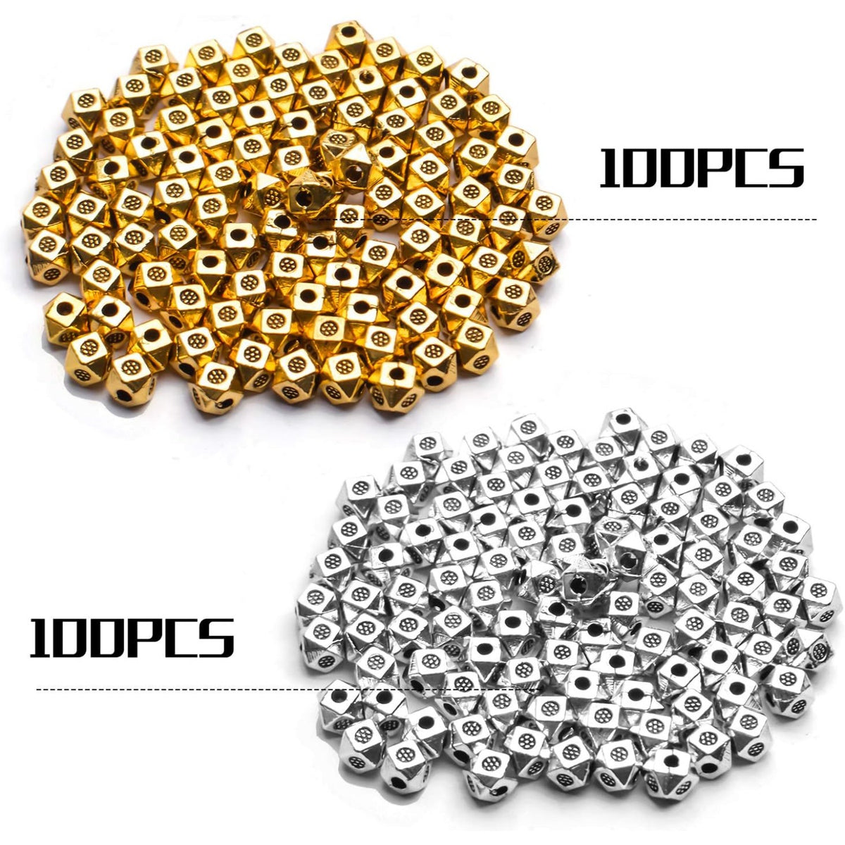 200pcs Antique Silver Cube Spacer Beads Rondelle Shape Spacer Hole Beads Loose Beads for DIY Bracelet Necklace Jewelry Making Crafts Handmade Supplies,Polka dot,3.5mm*1.1mm