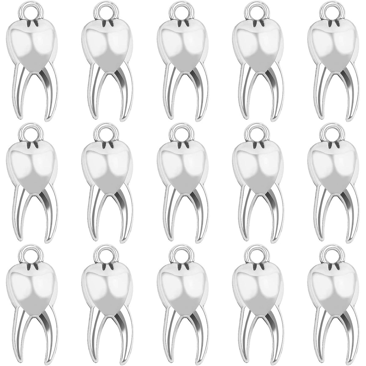 100pcs Antique Silver Teeth Pendant Charms Vintage Alloy Tooth-Shaped Dangle Pendants Craft Supplies for DIY Necklace Bracelet Jewelry Making Findings, 19 x 8 mm