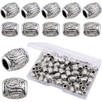 100pcs Antique Silver Oval Spacer Beads Alloy European Large Hole Loose Beads with A Plastic Box for DIY Bracelet Jewelry Making Handmade Decor, Hole: 4.3 mm