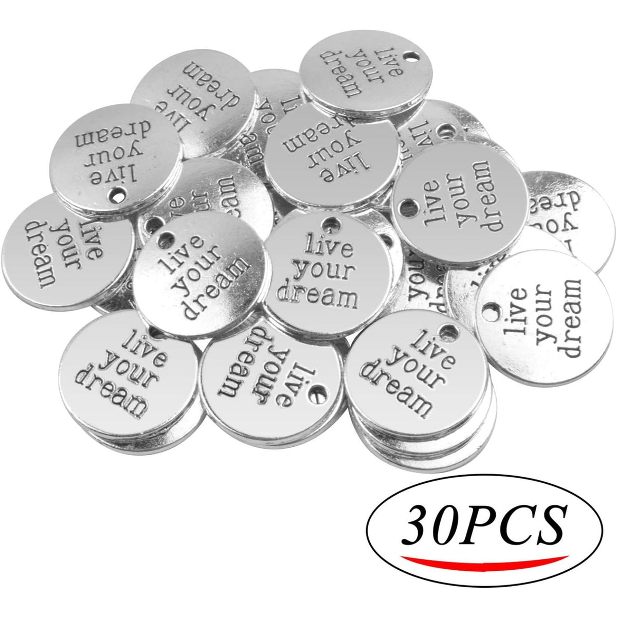 Inspiration Words Charms,30 Pieces Lettering Saying Charms Message Pendants Alloy Round Jewelry Making Findings for DIY Necklace Bracelet Crafting,20mm
