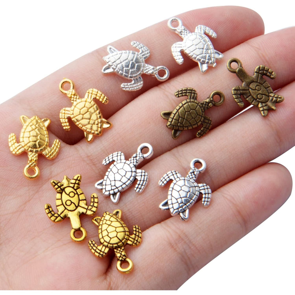 60pcs Sea Turtle Charms Alloy Tortoise Charm Pendant for DIY Necklace Bracelet Jewelry Crafts Making Accessories,5 Colors