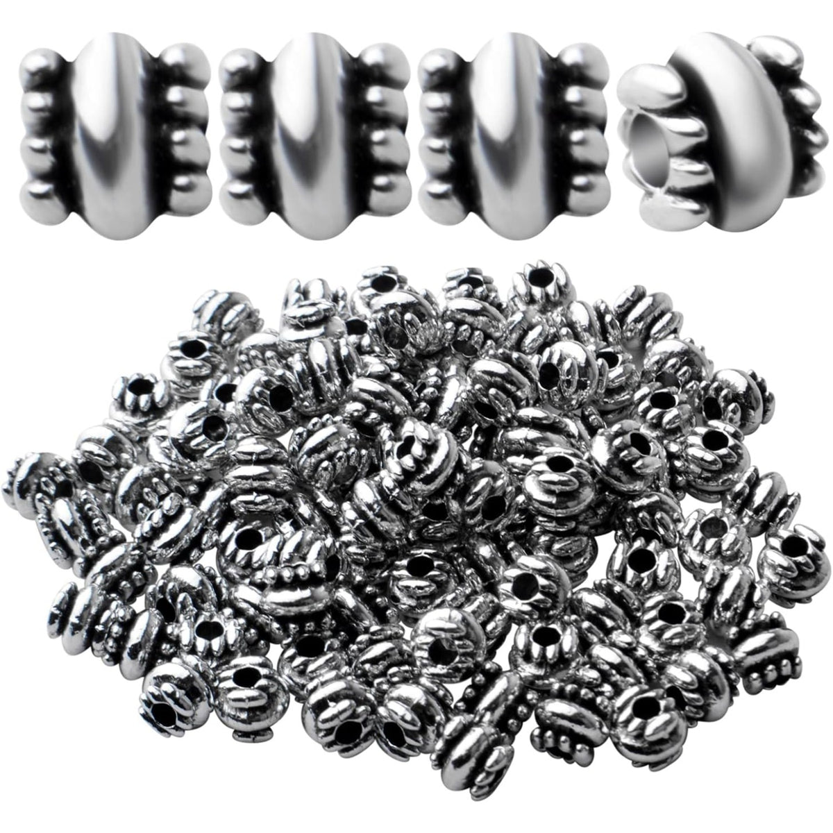 100pcs Antique Silver Spacers Beads Tibetan Alloy Rondelle Bead Spacers Tube Beads Column Loose Beads Charm Beads for Jewelry Bracelet Making Finding