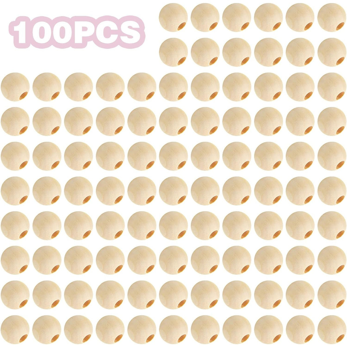 100pcs 12mm Wooden Beads Natural Unfinished Wood Spacer Beads Large Hole Round Loose Beads for Bracelet Pendants Crafts DIY Garland Jewelry Making, Hole: 5 mm
