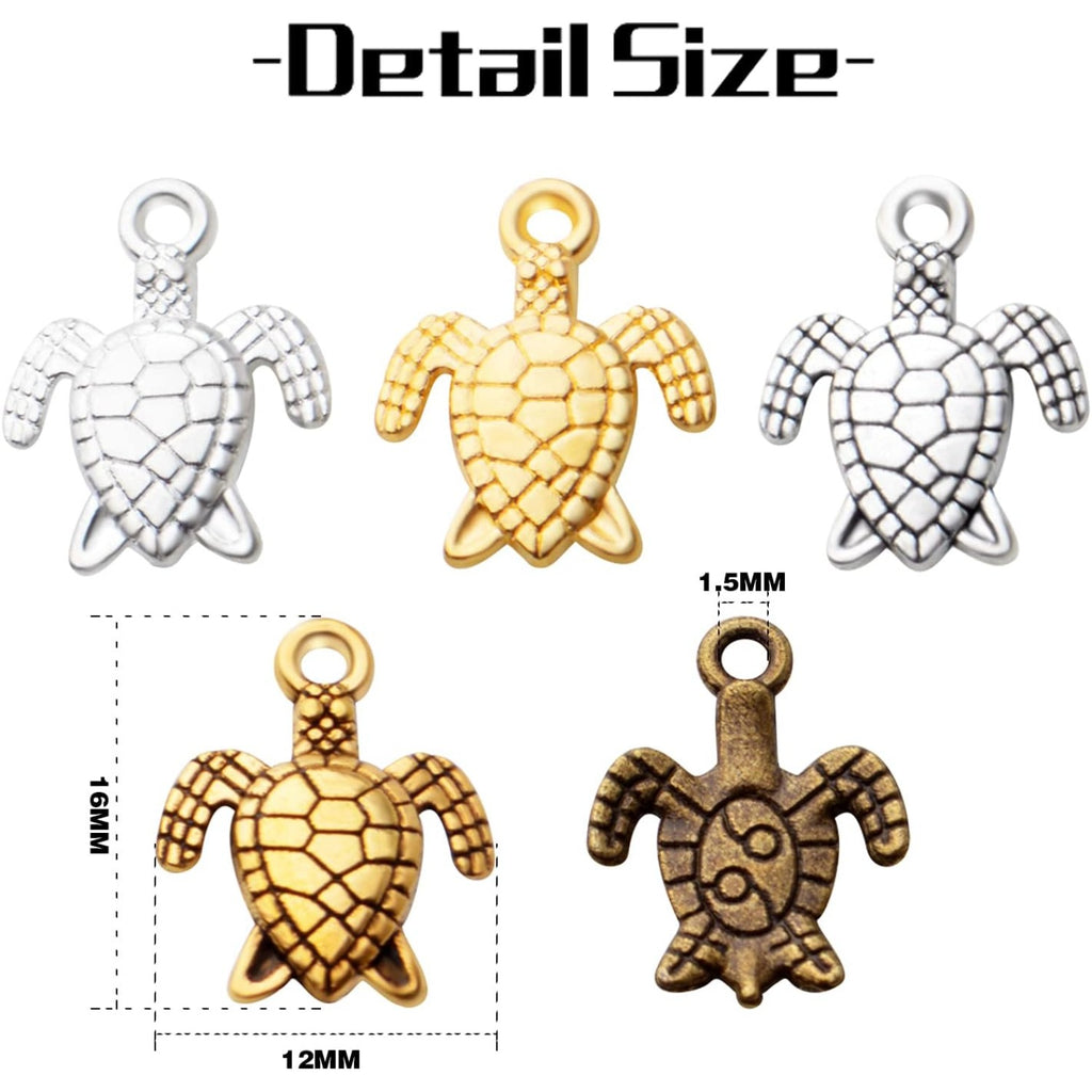 60pcs Sea Turtle Charms Alloy Tortoise Charm Pendant for DIY Necklace Bracelet Jewelry Crafts Making Accessories,5 Colors