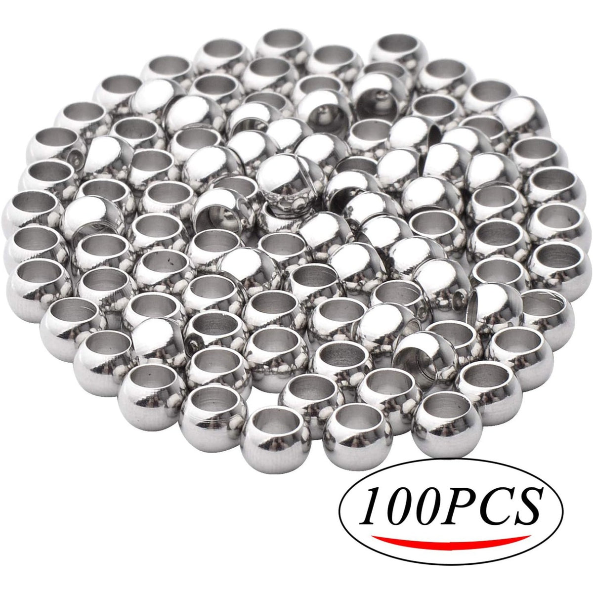 100pcs Round Spacer Beads 304 Stainless Steel Seamless Smooth Rondelle Spacers Loose Beads for DIY Bracelet Necklace Jewelry Making Crafting(5×3.3mm, Hole: 3mm)