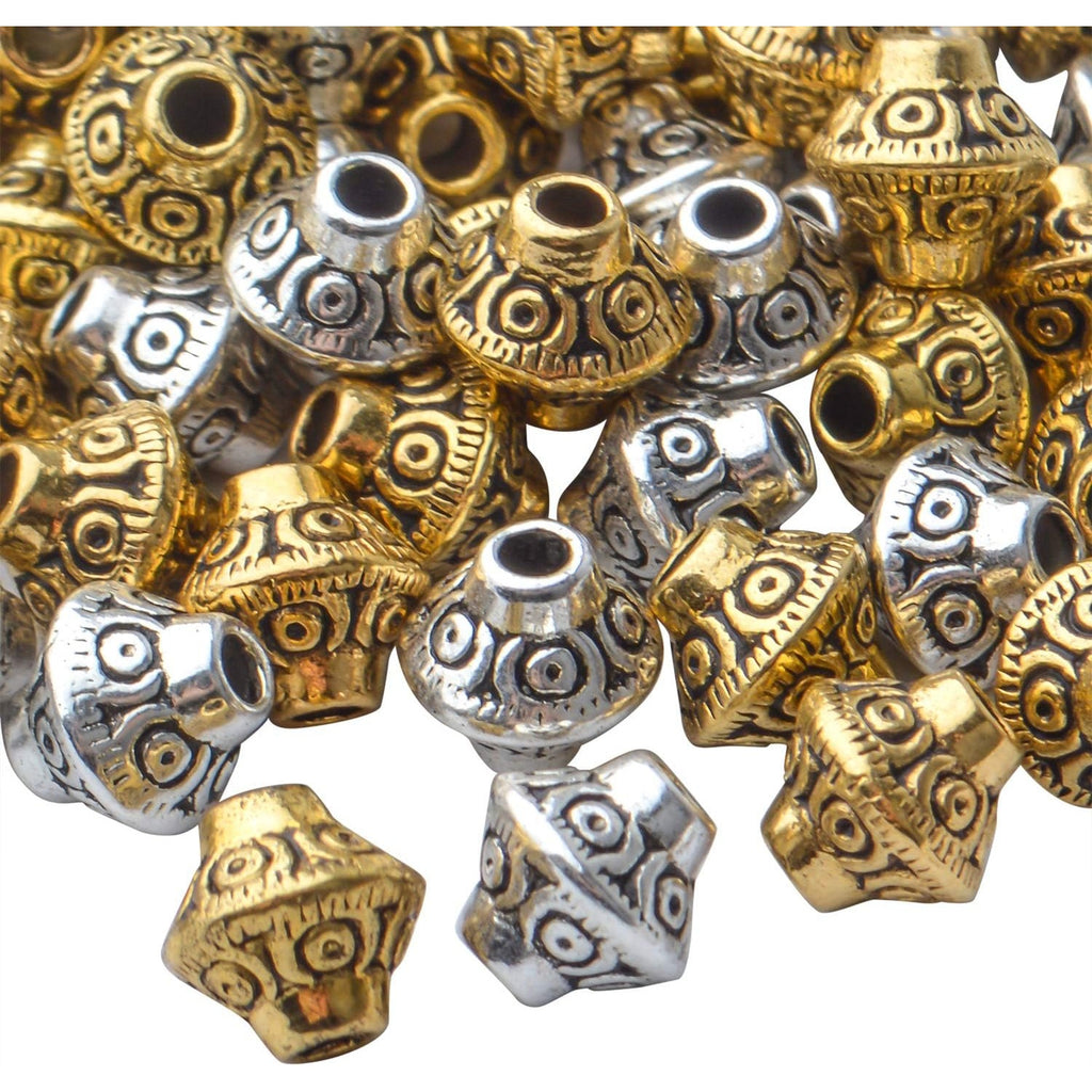 100pcs Bicone Spacer Beads Tibetan Alloy Beads Spacers Loose Beads Jewelry Spacer Charms for Jewelry Bracelet Necklace Making Supplies