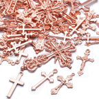 100g Craft Supplies Alloy Rose Gold Jesus Christ Cross Charms Rosary Center Charm Crosses Charms Pendants for Necklace DIY Jewelry Making, Mixed Styles