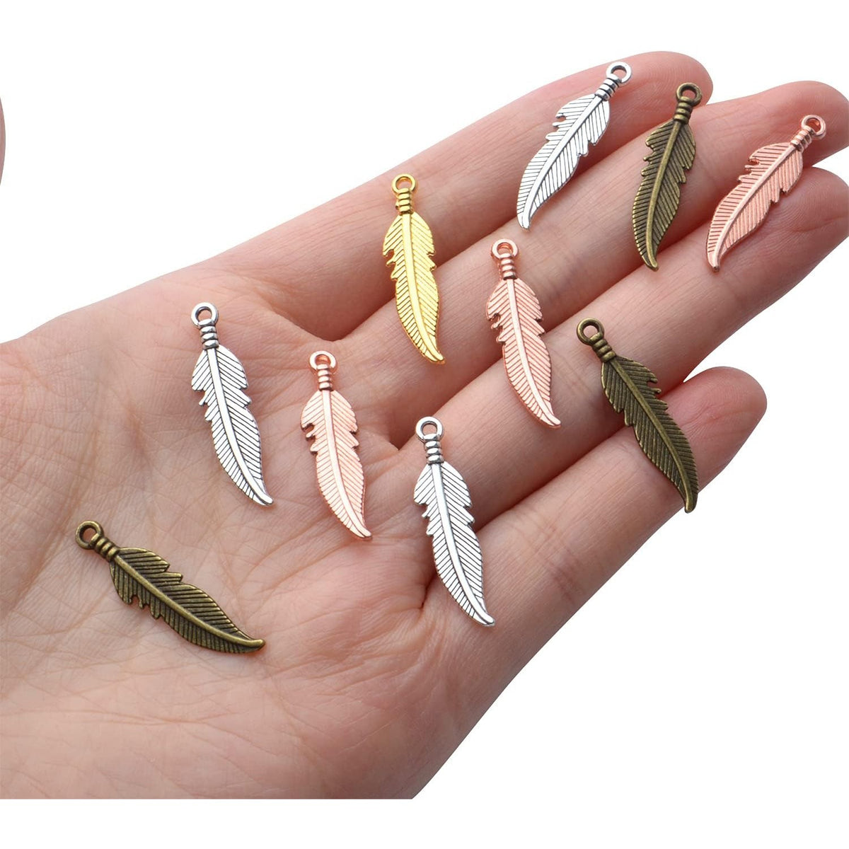 100pcs Feather Charm Pendants Tibetan Alloy Dangle Leaf Charms Craft Supplies for Jewelry Making Findings Accessory for DIY Bracelet Necklace,5 Colors