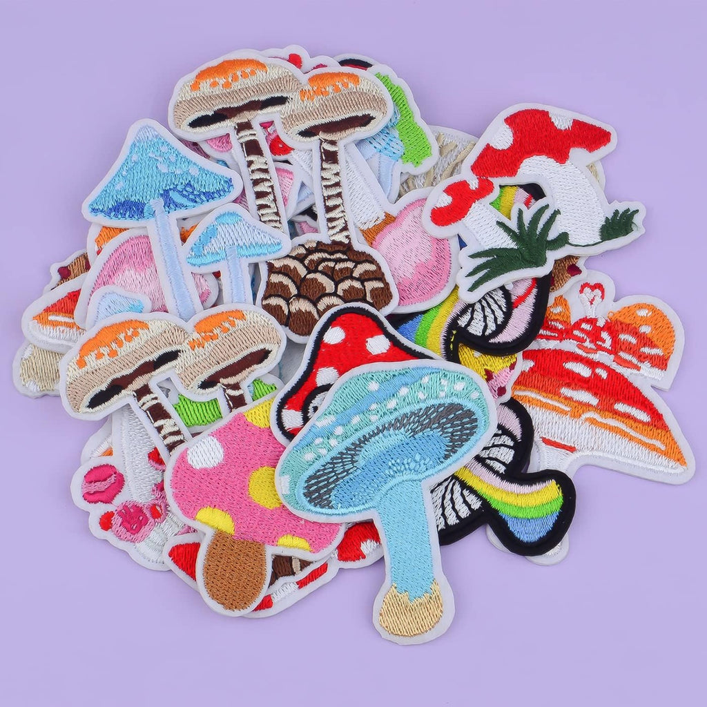 20 Pieces Mushroom Embroidered Patches Iron-on Mixed Styles Mushroom Applique Sewing Embroidery Patches for Clothes Dress Hat Pants Shoes Curtain Backpack Bags Decoration