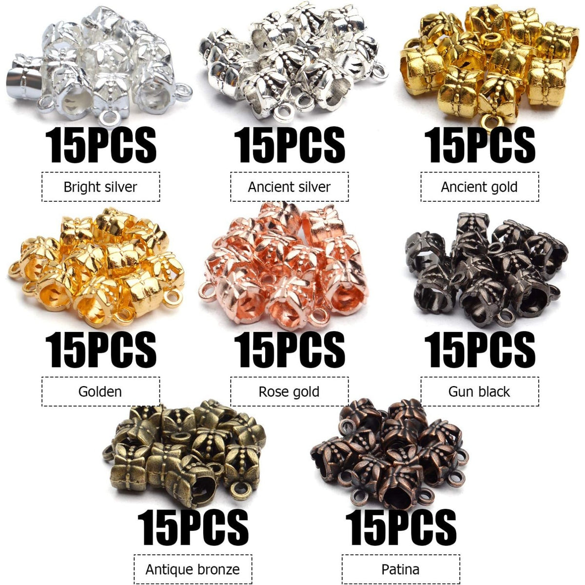 80pcs Antique Tibetan Bail Beads Tube Beads Spacer Rondelle Connectors for Pendant Jewelry Making Crafts, Mixed Colors