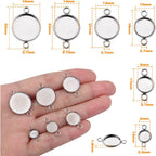 24pcs Stainless Steel Round Blank Bezel Pendant Cabochon Connectors Stud Earring Pendant Trays Blanks Links for DIY Jewelry Making Photo Resin Art Crafts, 6 Sizes