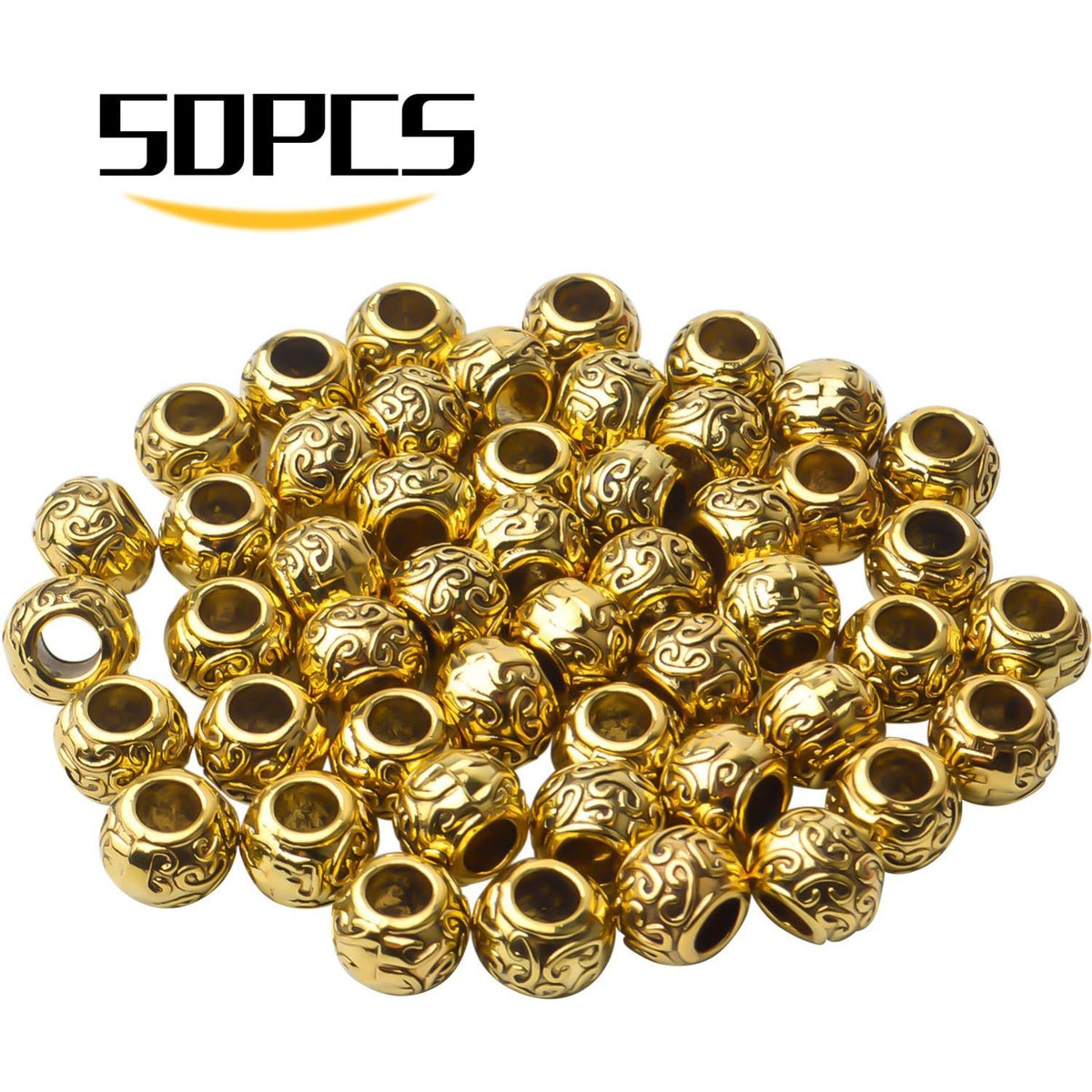 50pcs Tibetan Antique Gold Large Hole Spacer Beads Column Beads Tube Spacers for Bracelet Necklace Jewelry Making Supplies