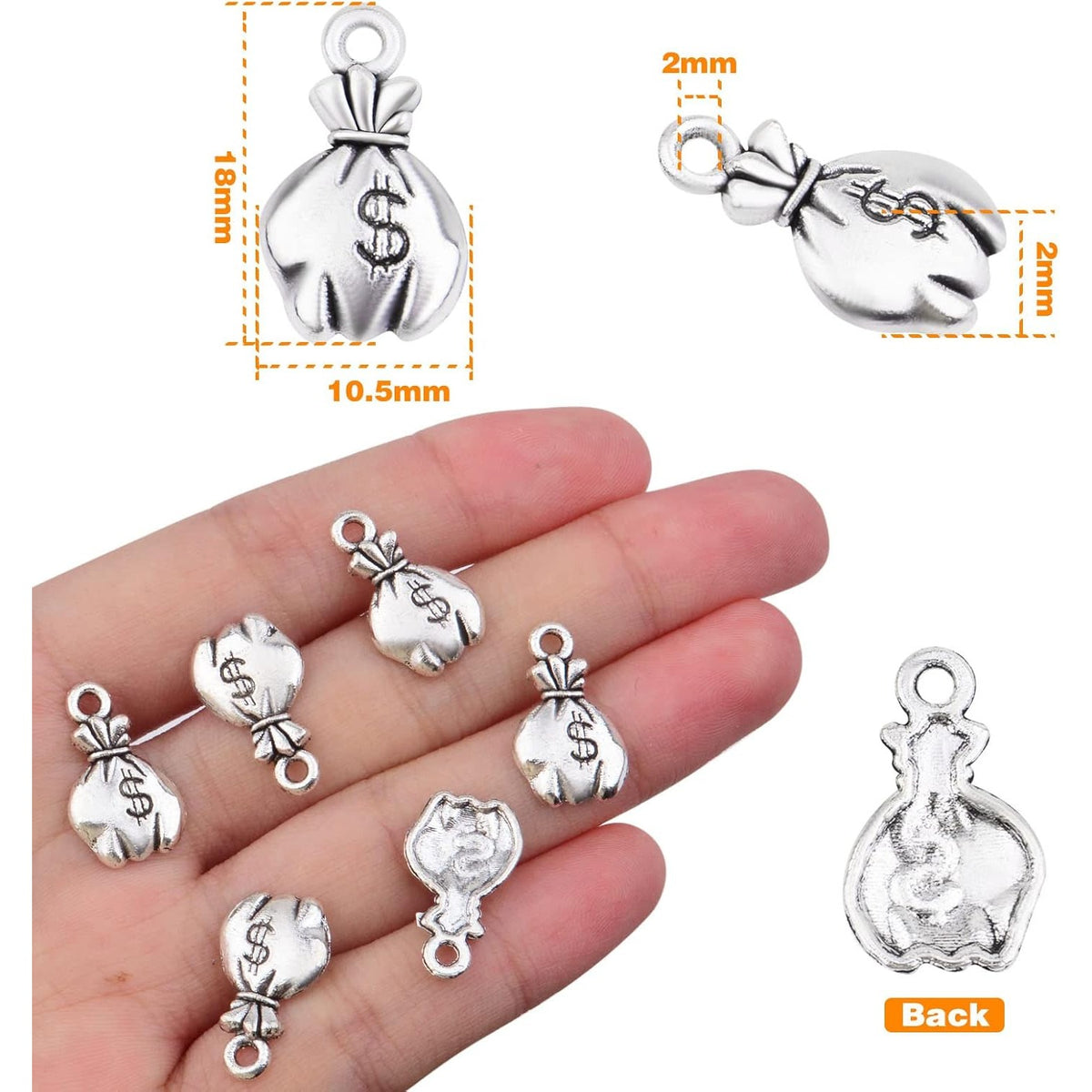50pcs Antique Silver US Dollar Sign Charms Alloy Money Bag Dangle Pendants Jewelry Charms Accessories for DIY Necklace Bracelet Crafts Decoration