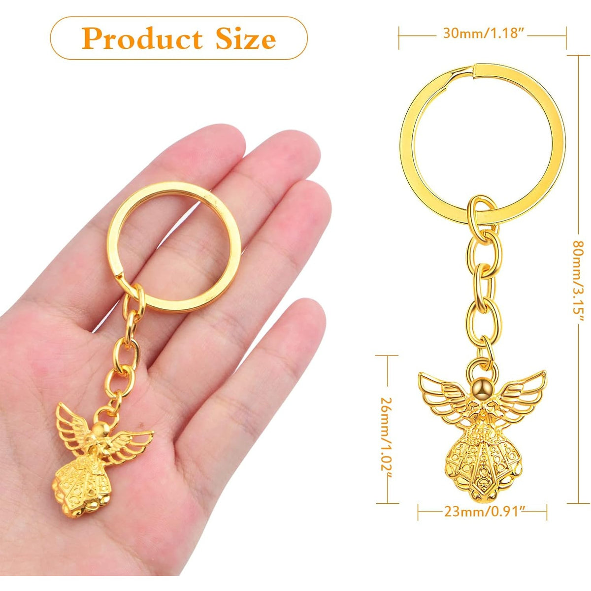20 Pieces Metal Guardian Angel Keychain Charms Vintage Angel Pendant Keyring Key Chains for DIY Arts Crafts Wedding Party Favor Gifts, 2 Colors
