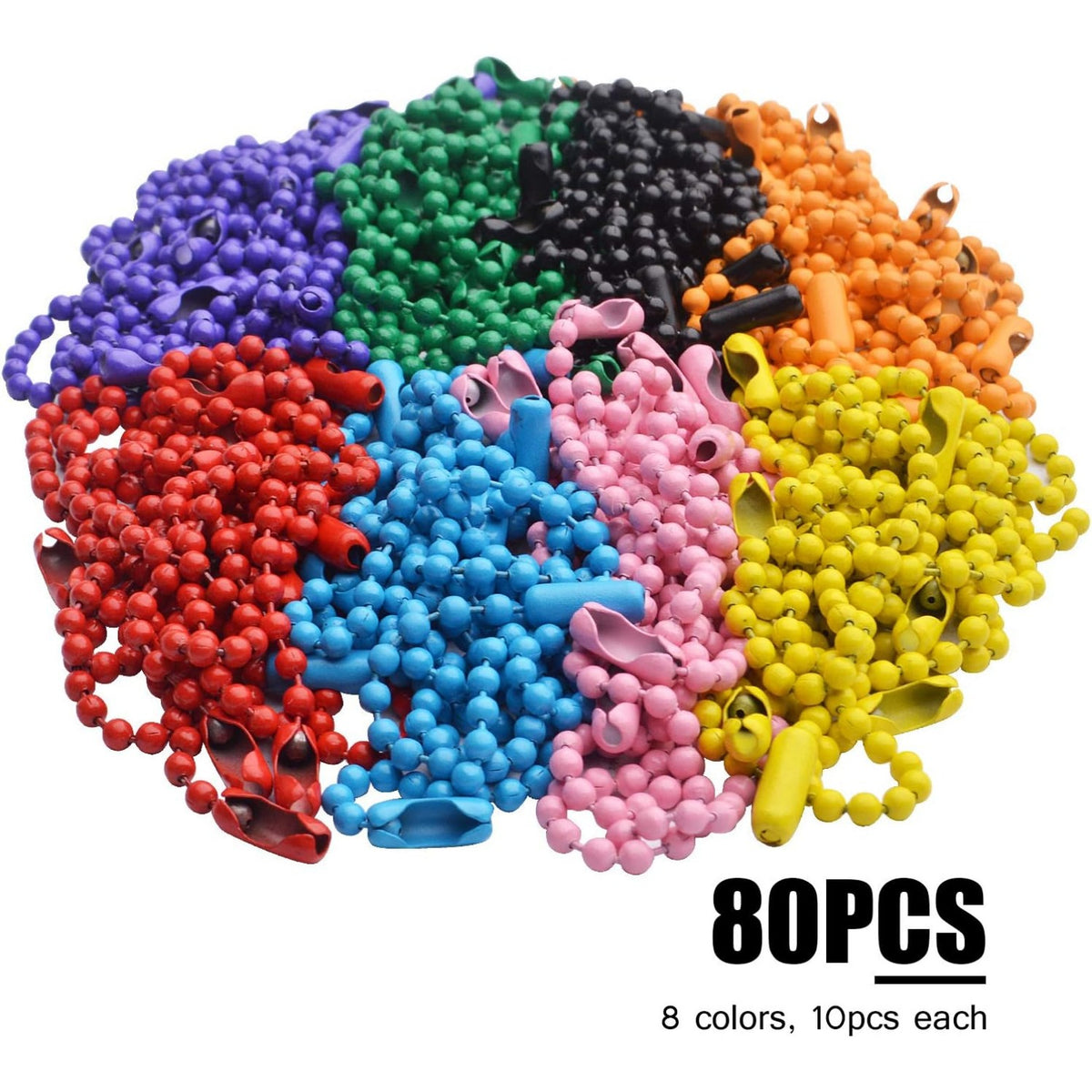 Ball Bead Chains,80pcs 2.4mm Diameter 120mm Long Metal Ball Bead Chains Small Ball Bead Chains Metal Pull Chain Extension with Matching Connectors Jewelry Accessories for Keychains Tags,8 Colors