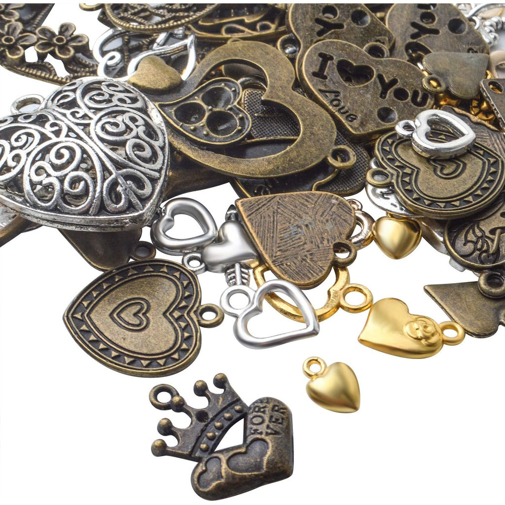 100g Heart Shape Charm Alloy European Style Heart Love Charms Jewelry Charms Pendant for DIY Necklace Bracelet Jewelry Crafts Making Supplies