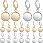 20pcs Leverback French Ear Wires Hooks Stainless Steel Blank Flat Round Bezel Trays Base Earring Cabochon Settings for DIY Earrings Jewelry Making Supplies, 2 Colors