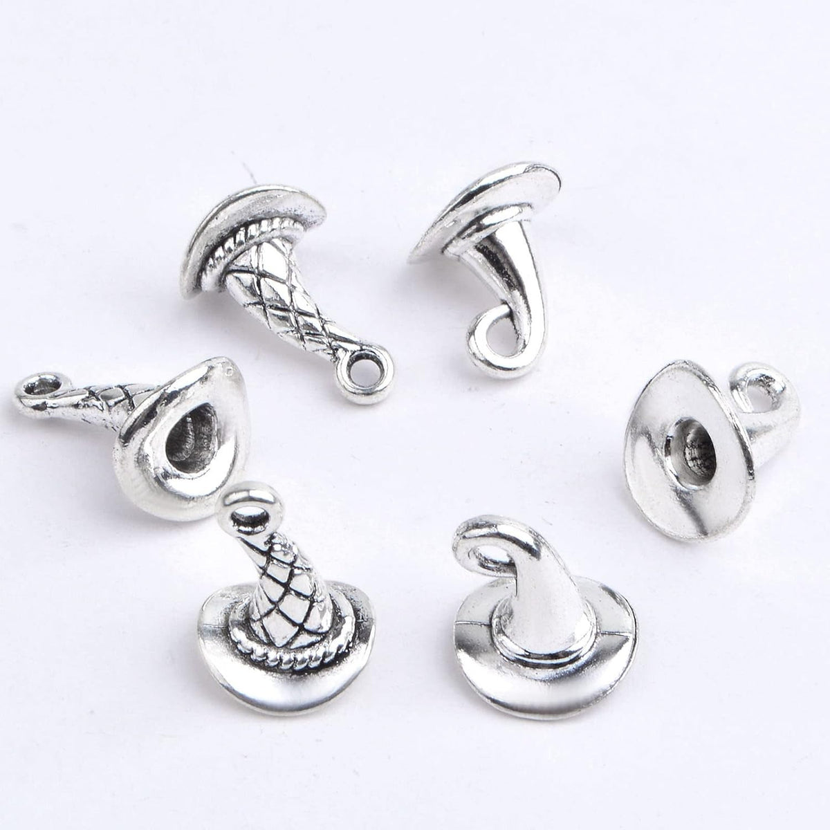 60pcs Antique Silver Witch Hat Pendant Charms Alloy Halloween Hat Wizard Cap Dangle Pendants Jewelry Making Findings for DIY Bracelet Necklace Earrings Crafts Decoration