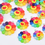 30pcs Colorful Smiley Face Sunflower Charms Matte Resin Rainbow Sun Flower Dangle Pendants Collection Crafts for DIY Bracelet Necklace Earring Jewelry Making, 3 Sizes