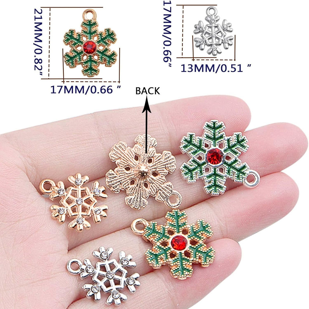 24pcs 2 Styles Enamel Rhinestone Snowflake Charms Alloy Christmas Snowflake Winter Pendant Charms Crafts Accessories for DIY Necklace Bracelet Earring Jewelry Making, 2 Colors