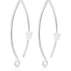 1 Pair of V-Shaped Earring Hooks S925 Sterling Silver Long Ear Wire Hook Dangle Connectors Replacements with Clear Ear Backs for DIY Earrings Crafts Jewelry Making Accessories